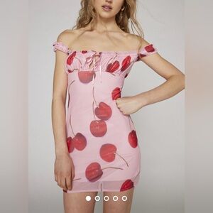 Urban outfitters pink cherry print mini dress size small